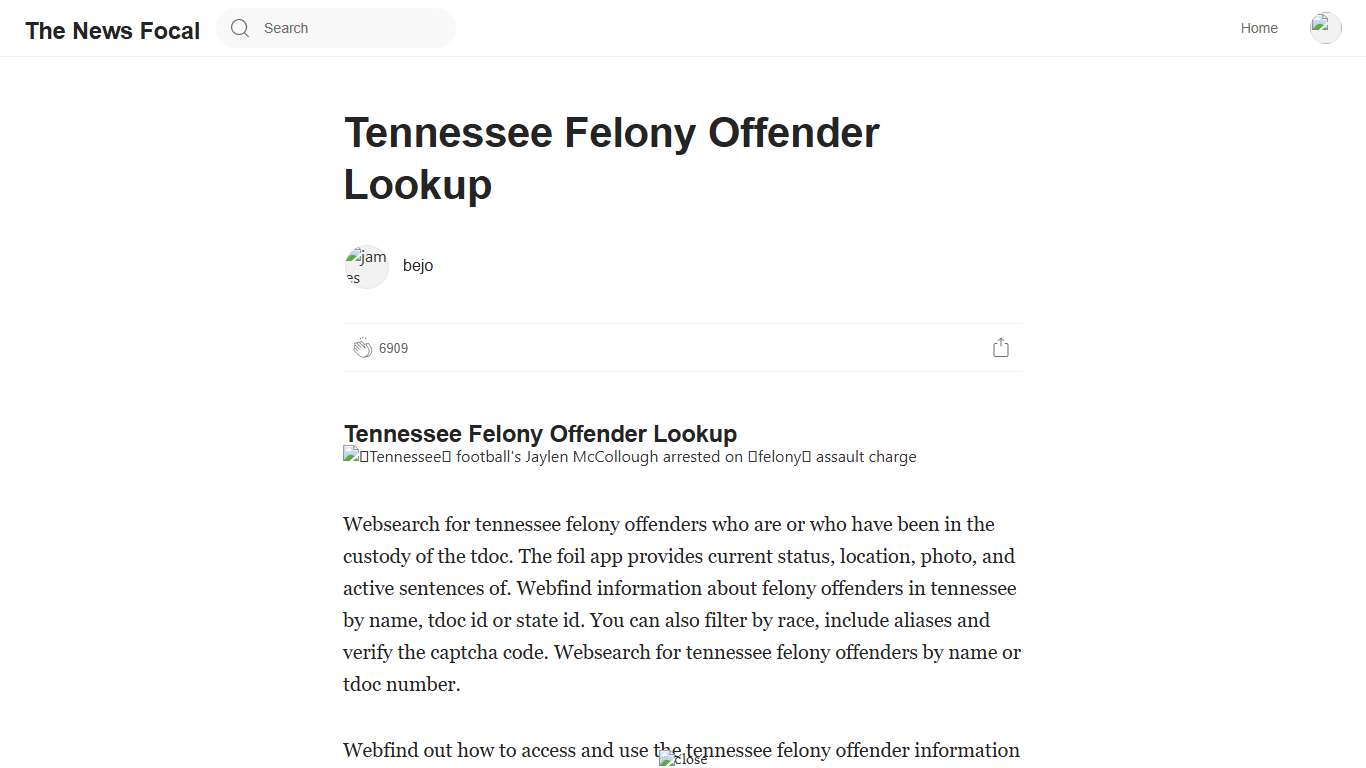 Tennessee Felony Offender Lookup